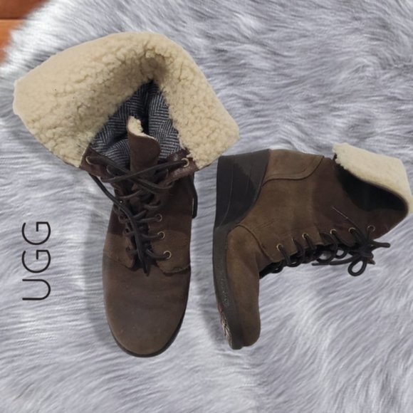 UGG "ZEA" Wedge Suede Leather Waterproof Ankle Boots - Picture 12 of 17